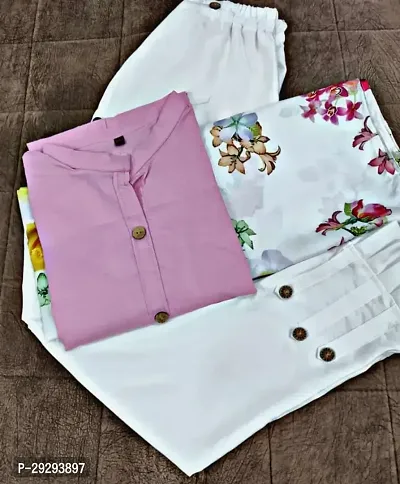 Stylish Pink Cotton Solid A-Line Kurta, Bottom and Dupatta Set For Women