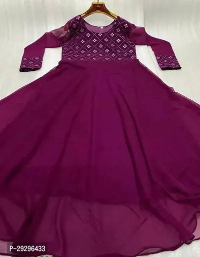 Stylish Purple Georgette Ethnic Gown For Women-thumb0