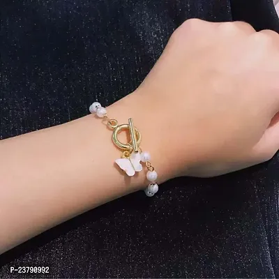 Pearl Bracelet with Butterfly Charm, Dainty Beaded Pearl Bracelet, Wedding Jewelry, Bracelet For Women-thumb0