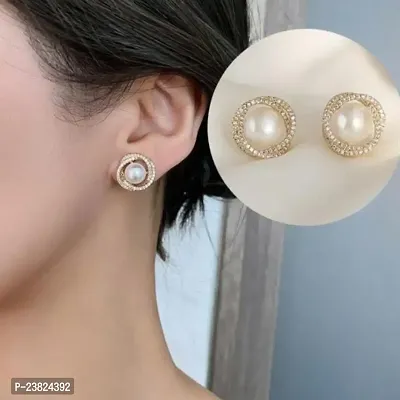 New Spiral Floral Pearl Zircon Gold Color Earrings for Women Personality Fashion-thumb0