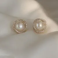 New Spiral Floral Pearl Zircon Gold Color Earrings for Women Personality Fashion-thumb1