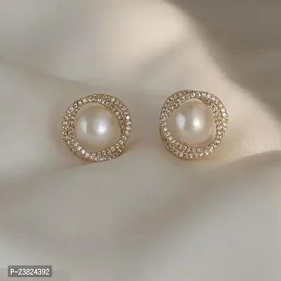 New Spiral Floral Pearl Zircon Gold Color Earrings for Women Personality Fashion-thumb2