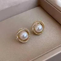 New Spiral Floral Pearl Zircon Gold Color Earrings for Women Personality Fashion-thumb3