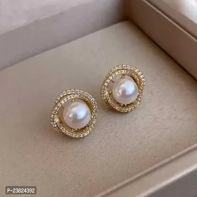 New Spiral Floral Pearl Zircon Gold Color Earrings for Women Personality Fashion-thumb4