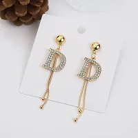 Korean Gold Plated Long Chain Stone Decor D Letter Earrings For Women  Girls-thumb4