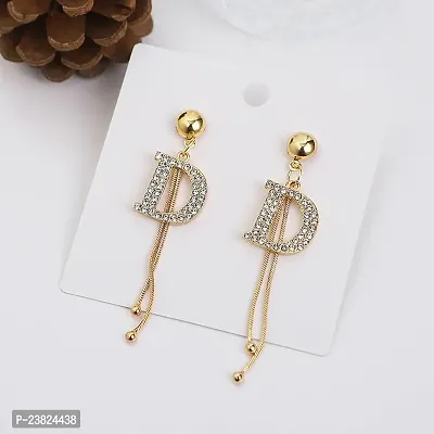 Korean Gold Plated Long Chain Stone Decor D Letter Earrings For Women  Girls-thumb5