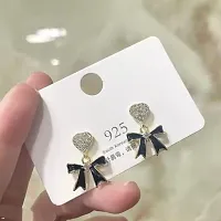 Gold Plated Simple Love With Black Bow Heart Earrings For Girls  Women-thumb3