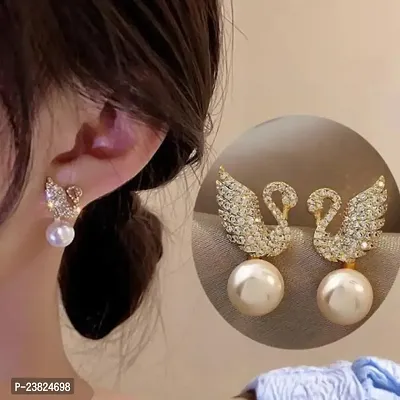 Korean Cute Dove pearl studs Zircon, Pearl Alloy Stud Earrings-thumb0