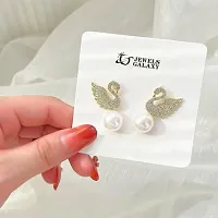Korean Cute Dove pearl studs Zircon, Pearl Alloy Stud Earrings-thumb2