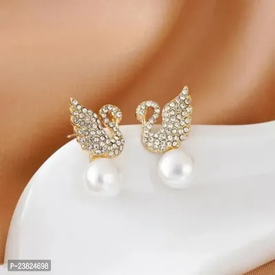 Korean Cute Dove pearl studs Zircon, Pearl Alloy Stud Earrings-thumb4