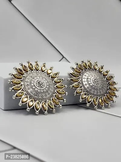 Oxidized Silver Big stud Earrings for Women  Girls-thumb0