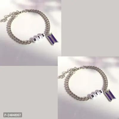 Combo of 2 silver plated chain link kpop bts bracelet for women and girls