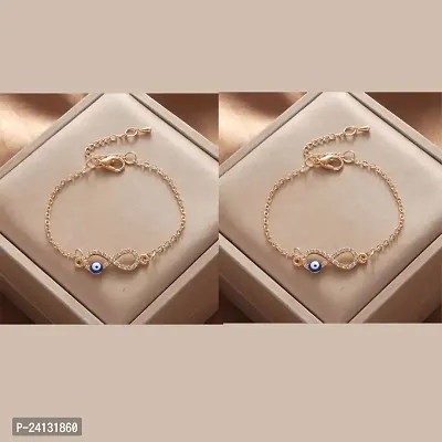 Combo of 2 Evil Eye bracelet, Nazr bracelet, chain bracelet (Gold)