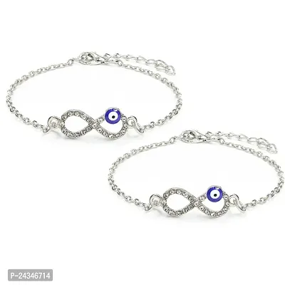 Combo of 2 Evil Eye Infinity bracelet, Nazr bracelet, chain infinity bracelet (Silver)