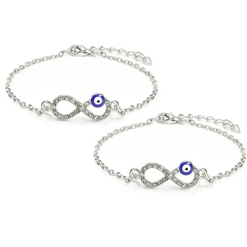 Combo of 2 Evil Eye Infinity bracelet, Nazr bracelet, chain infinity bracelet (Silver)