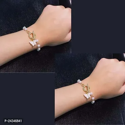 Combo of 2 Pearl Bracelet with Butterfly Charm, Dainty Beaded Pearl Bracelet, Wedding Jewelry, Bracelet For Women-thumb0