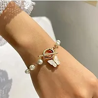 Combo of 2 Pearl Bracelet with Butterfly Charm, Dainty Beaded Pearl Bracelet, Wedding Jewelry, Bracelet For Women-thumb1