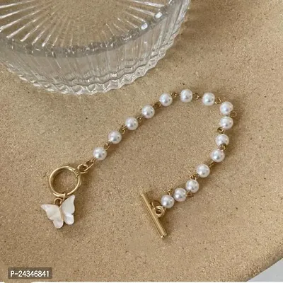 Combo of 2 Pearl Bracelet with Butterfly Charm, Dainty Beaded Pearl Bracelet, Wedding Jewelry, Bracelet For Women-thumb5