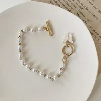 Combo of 2 Evil Eye Infinity bracelet, Nazr bracelet, chain infinity bracelet and Butterfly Charm, Dainty Beaded Pearl Bracelet, Wedding Jewelry, Bracelet For Women (Gold)-thumb1