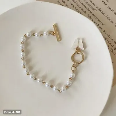 Combo of 2 Evil Eye Infinity bracelet, Nazr bracelet, chain infinity bracelet and Butterfly Charm, Dainty Beaded Pearl Bracelet, Wedding Jewelry, Bracelet For Women (Gold)-thumb2