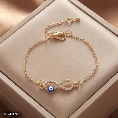 Combo of 2 Evil Eye Infinity bracelet, Nazr bracelet, chain infinity bracelet and Butterfly Charm, Dainty Beaded Pearl Bracelet, Wedding Jewelry, Bracelet For Women (Gold)-thumb5