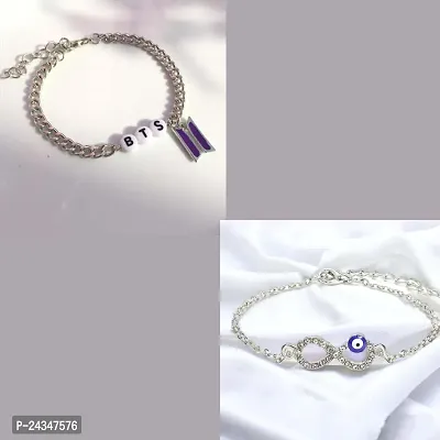 Combo of 2 Evil Eye Infinity bracelet, Nazr bracelet, chain infinity bracelet  and bts logo chain bracelet combo