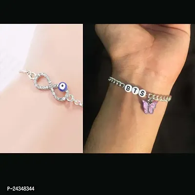 Combo of 2 Evil Eye Infinity bracelet, Nazr bracelet, chain infinity bracelet  and bts butterfly chain bracelet combo