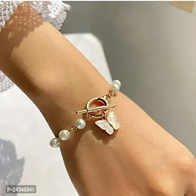 Combo of 2 Evil Eye Infinity bracelet, Nazr bracelet, chain infinity bracelet and Butterfly Charm, Dainty Beaded Pearl Bracelet, Wedding Jewelry, Bracelet For Women (Gold)-thumb3