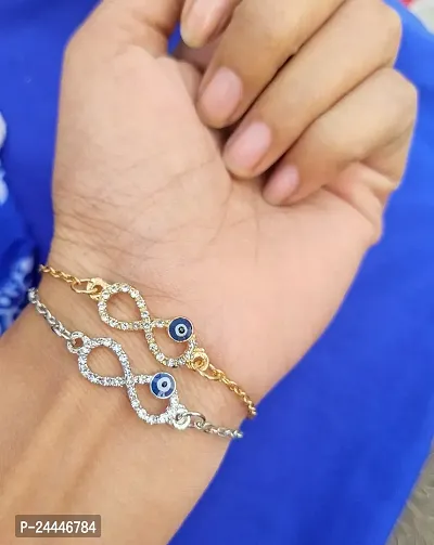 Combo of 2 Evil Eye Infinity bracelet, Nazr bracelet, chain infinity bracelet (Silver)(gold)