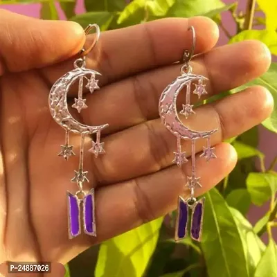 Stylish and fancy star and moon drop earrings, bts kpop earrings for women and girls-thumb0
