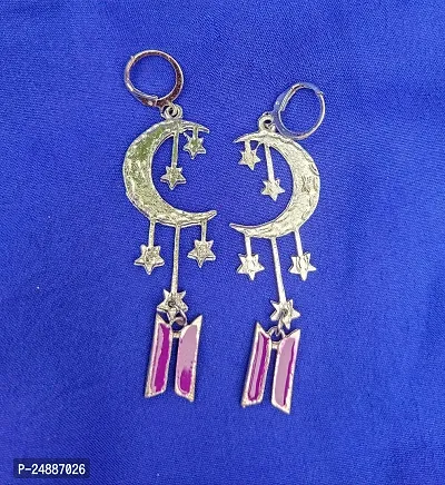 Stylish and fancy star and moon drop earrings, bts kpop earrings for women and girls-thumb5