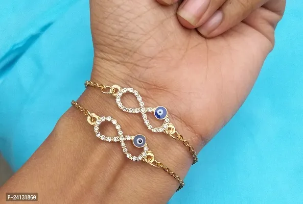 Combo of 2 Evil Eye bracelet, Nazr bracelet, chain bracelet (Gold)-thumb4