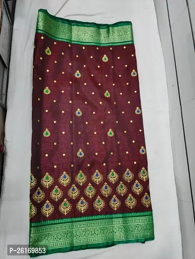 Banarsi silk satin full work embroidery.  With blouse piece-thumb3