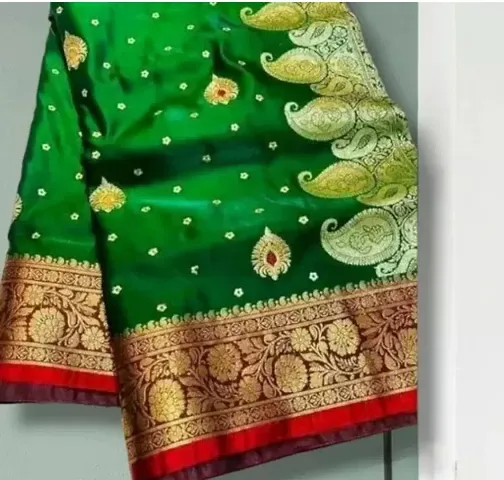 Banarasi Satin Silk Embroidered Sarees with Blouse Piece