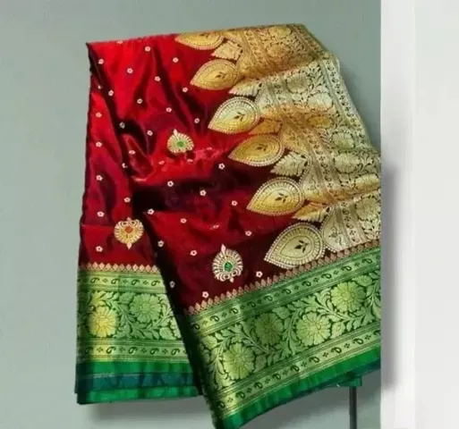 Banarasi Satin Silk Embroidered Sarees with Blouse Piece