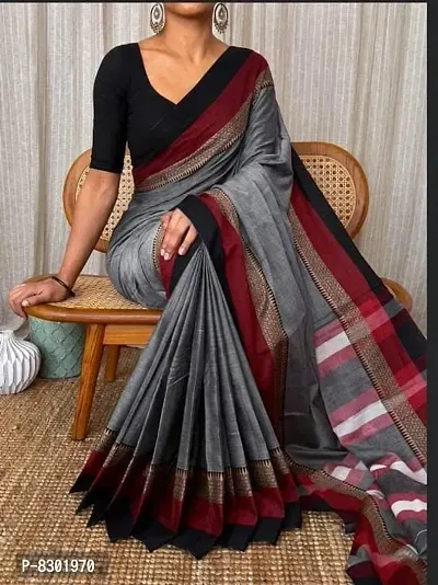 Classic Cotton Solid Saree with Blouse piece-thumb0
