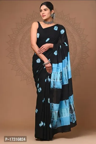 Beautiful Cotton Black Saree With Blouse Piece For Women-thumb0