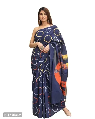 Beautiful Cotton Blue Saree With Blouse Piece For Women-thumb0