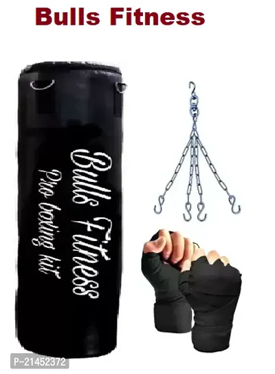 Bulls Fitness 3 Feet Unfilled Punching Punching Bag + Hanging Chain +  Boxing handwrap ( Boxing Kit )-thumb0
