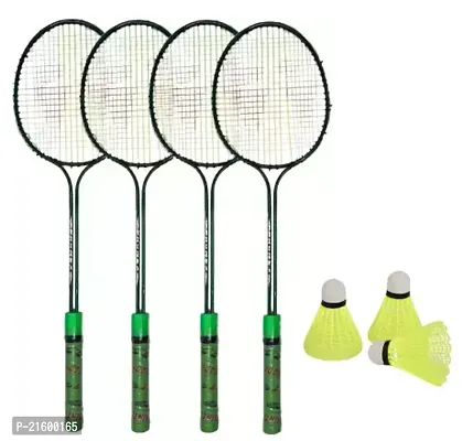 Bulls Fitness 4 Pc Double Shaft Racket With 3 Pc Shuttle Cock-thumb0