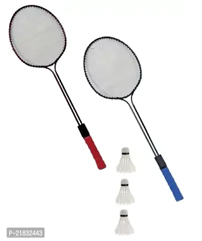 Bulls Fitness 2 PC Double Shaft Racket with 3 Feather shuttle-thumb0