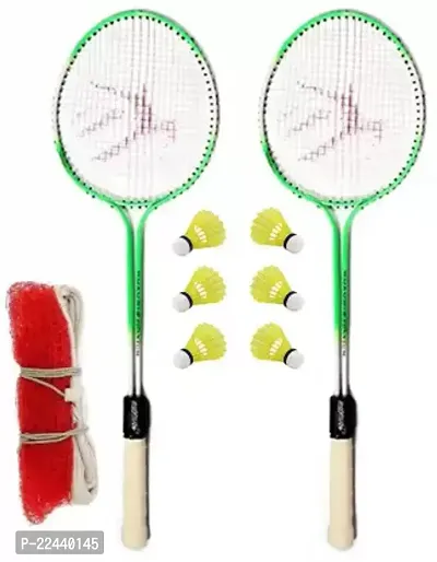 Bulls Fitness Badminton kit Set Of 2 Piece Racquet with 6 Piece Plastic ShuttleCock And Badminton Net Badminton Kit