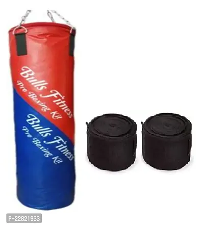 Bulls Fitness 2 Feet Red/Blue Unfilled Punching Bag With Black Boxing Handwrap