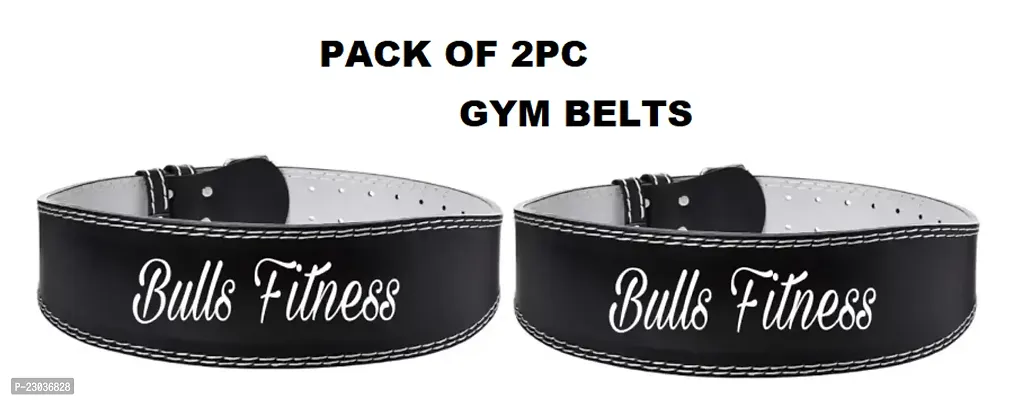 Bulls Fitness  Leather weight lifting Belt # size - Large Back Support (Black) Back ( Pack of 2)-thumb0