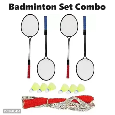 Bulls Fitness 4PC Double Shaft Racket And Badminton Net With 10 PC Nylon Shuttle-thumb0