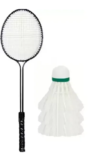 Bulls Fitness 1 PC Double Shaft Racket With 3 Feather shuttle / Badminton Kit