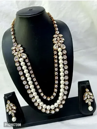 Stylish Crystal Beaded Layered Necklace Jewellery Set For Women's