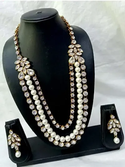 Stylish Crystal Beaded Layered Necklace Jewellery Set For Women's