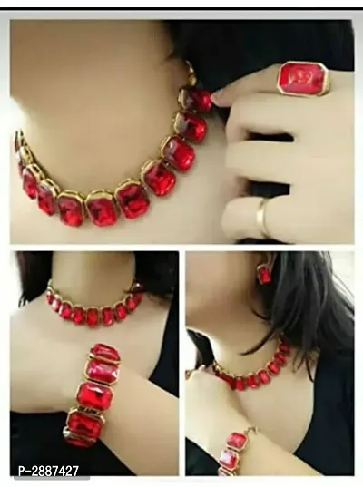 Red Alloy Necklace Set for Women's