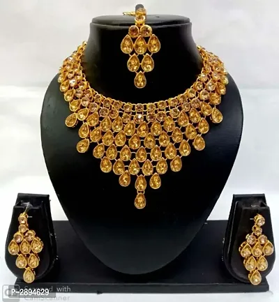 Trendy Gold Plated Crystal Jewellery Set For Women's